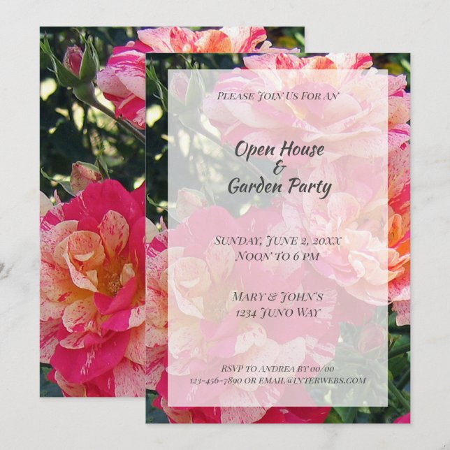 Striped Roses Open House Garden Party Invitations (Front/Back)