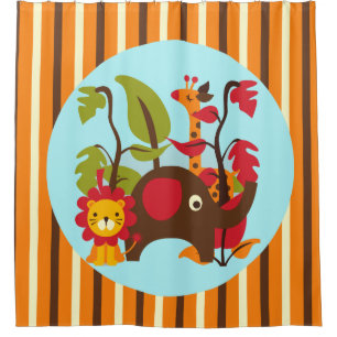 Striped Safari Wild Animals Giraffe Lion Elephant Shower Curtain