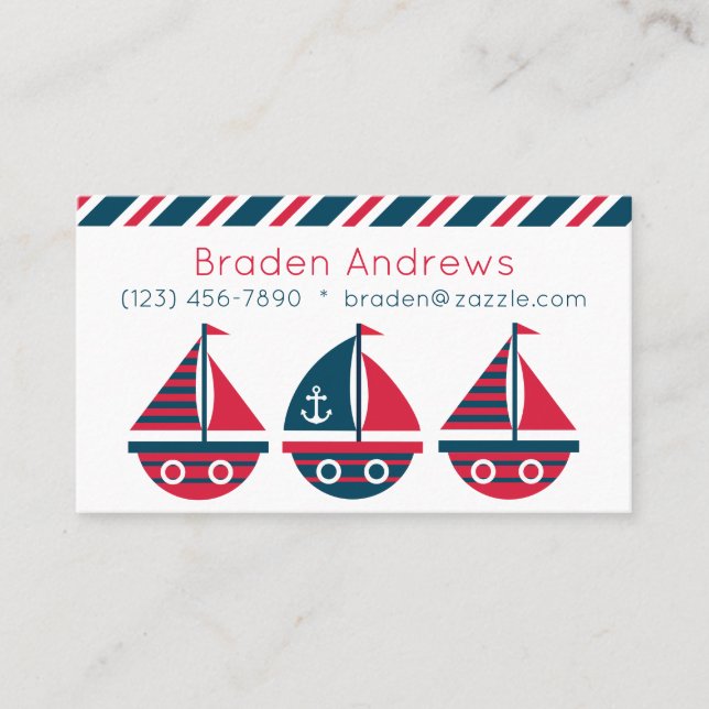 Striped Sailboats Business or Contact Card (Front)