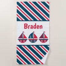 Striped Sailboats Personalised Beach Towel