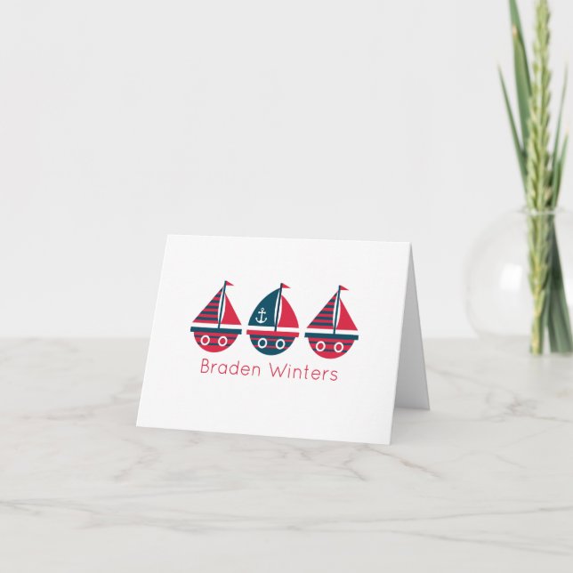 Striped Sailboats Personalised Folded Note Cards (Front)