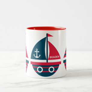 Striped Sailboats Personalised Mug