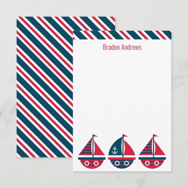Striped Sailboats Personalised Note Cards (Front/Back)