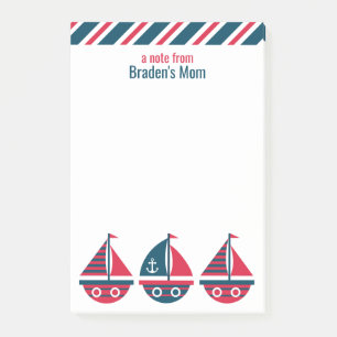 Striped Sailboats Personalised Post-it Notepad