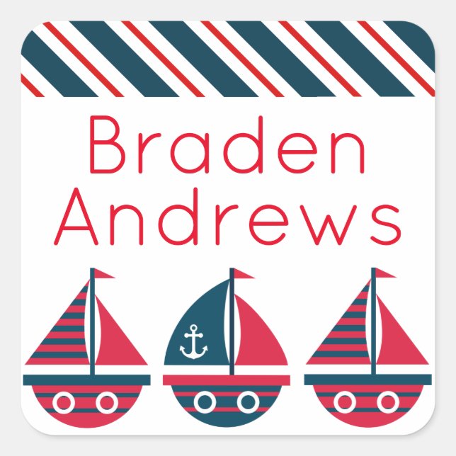Striped Sailboats Personalised Stickers (Front)