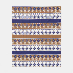 Striped scandinavian pattern brown blue fleece blanket