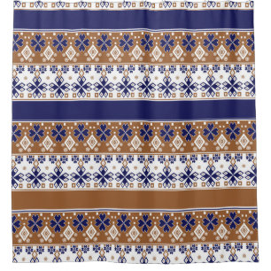 Striped scandinavian pattern brown blue shower curtain