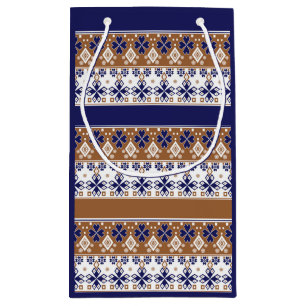 Striped scandinavian pattern brown blue small gift bag