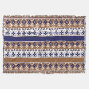 Striped scandinavian pattern brown blue throw blanket