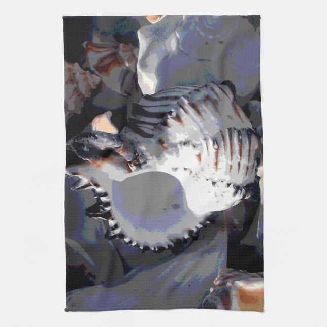 Striped Sea Shell Tea Towel (Vertical)
