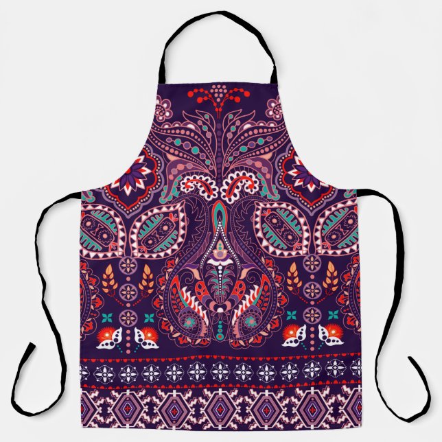 Striped seamless pattern. Floral wallpaper. Colorf Apron (Front)