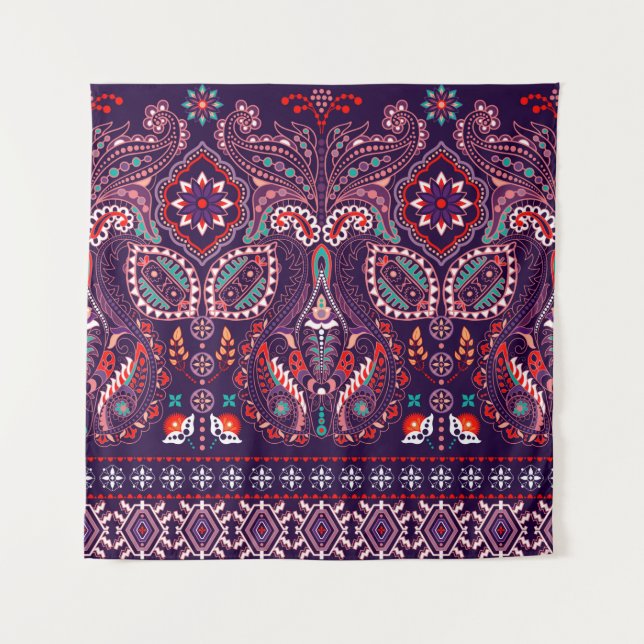 Striped seamless pattern. Floral wallpaper. Colorf Tapestry (Front)