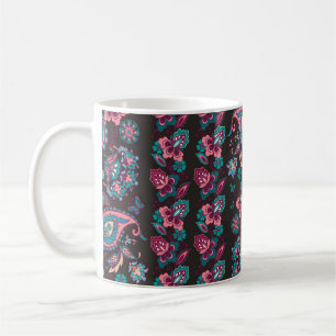 Striped seamless pattern with paisley on black bac coffee mug