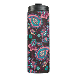 Striped seamless pattern with paisley on black bac thermal tumbler