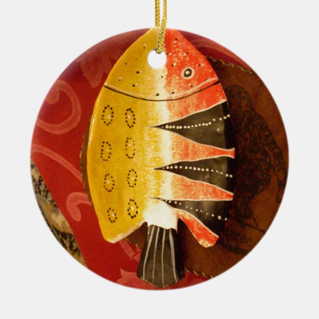 Striped Sensation Tiger Barb Fish Art Print Ceramic Tree Decoration (Front)