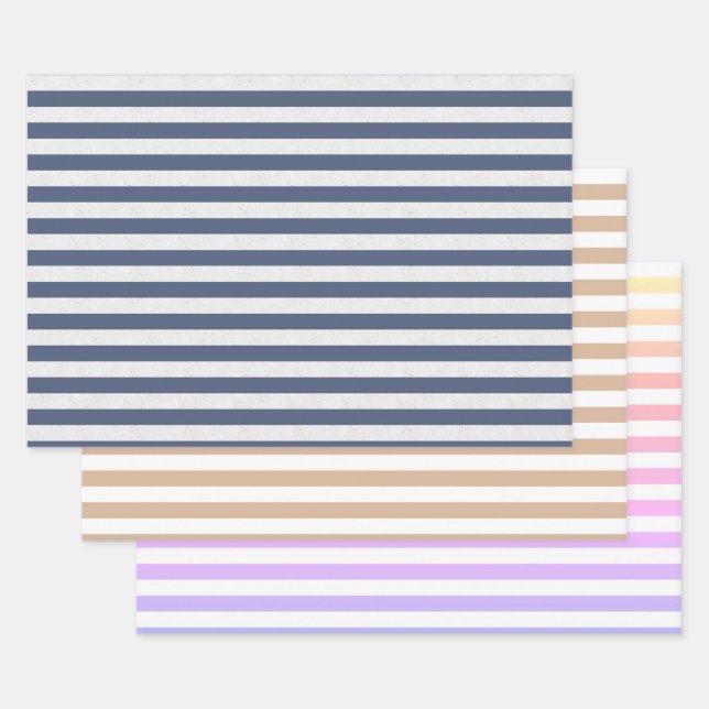 Striped Set Of 3 Wrapping Paper Sheet (Set)