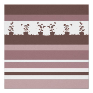 Striped Silhouette Pattern Potted Plants Poster