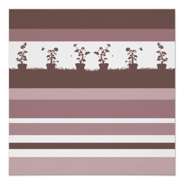 Striped Silhouette Pattern Potted Plants Poster (Front)