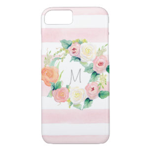 Striped Simple Modern Watercolor Floral Roses iPhone 8/7 Case