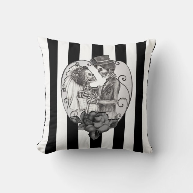 Striped Skeleton Love Couple Marriage Dance Cushion (Front)