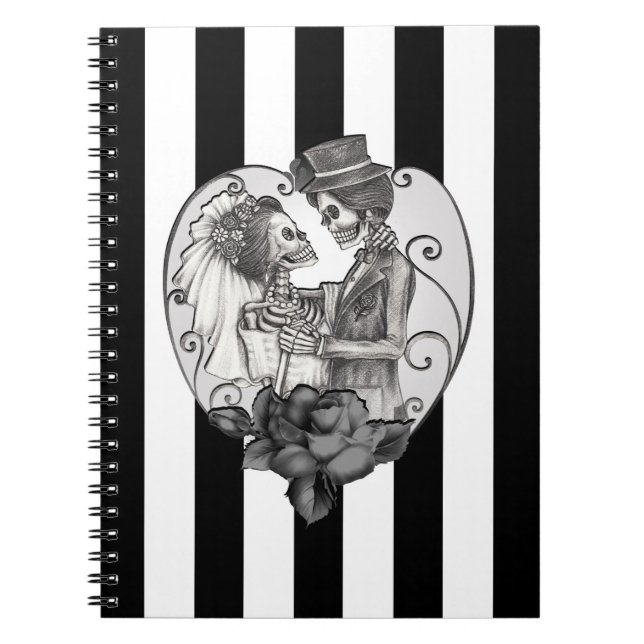 Striped Skeleton Love Couple Marriage Dance Notebook (Front)