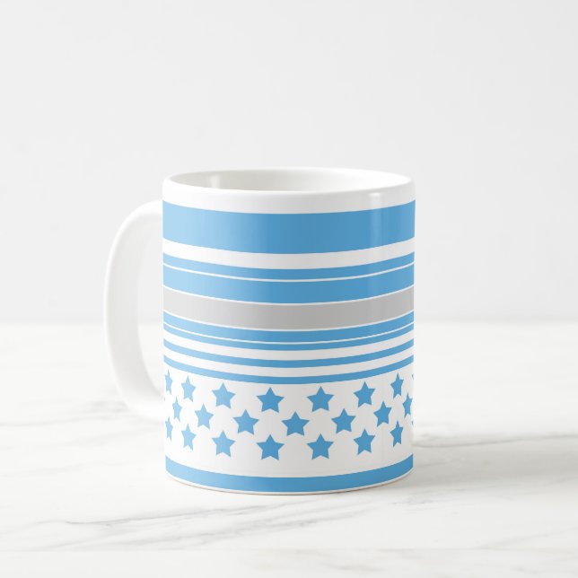 Striped sky blue pattern with stars coffee mug (Front Left)