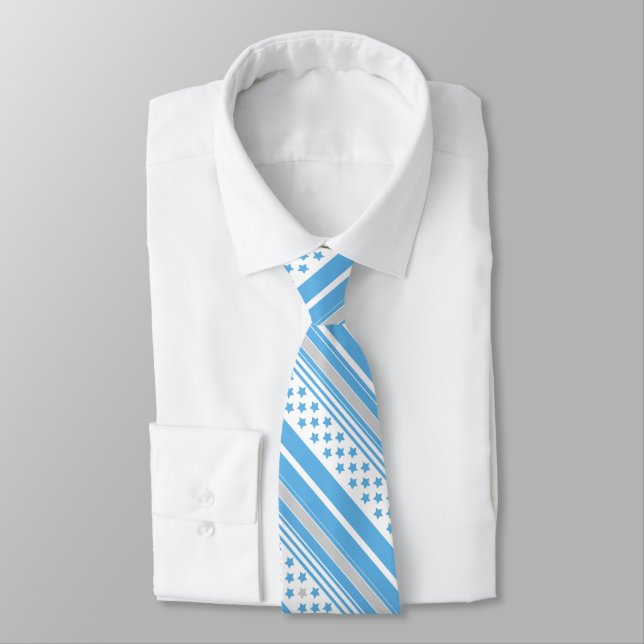 Striped sky blue pattern with stars tie (Tied)