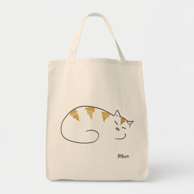 Striped Sleepy Kitty Tote Bag (Front)