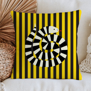 Striped Snake on Yellow& Black Striped RETRO Funky Cushion
