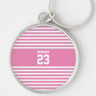 Striped Sports Numbered With Name Keychain