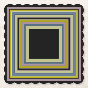 Striped Square Classic Grey Olive Pattern Paper Coaster