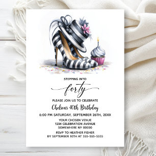 Striped Stiletto Shoes 40th Birthday Invitation
