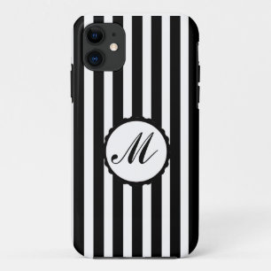 Striped Stripe Black and White Custom Monogram iPhone 11 Case