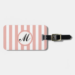 Striped Stripe Pink White Monogram Luggage Tag