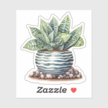 Striped Succulent In Ceramic Pot Vinyl Stickers