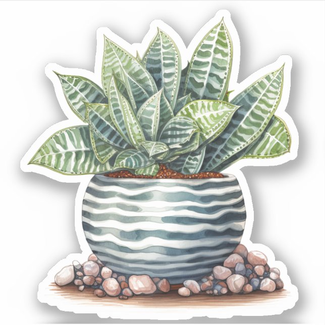 Striped Succulent In Ceramic Pot Vinyl Stickers (Front)