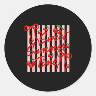 Striped sweet summer time cherry coquette floral classic round sticker