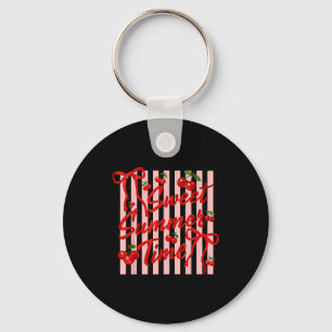 Striped sweet summer time cherry coquette floral key ring