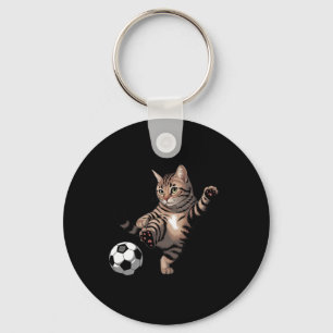 Striped Tabby Cat Kicking Soccer Ll Funny Cat Love Key Ring