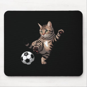 Striped Tabby Cat Kicking Soccer Ll Funny Cat Love Mouse Mat