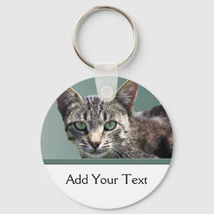 Striped Tabby with Green Eyes Key Ring