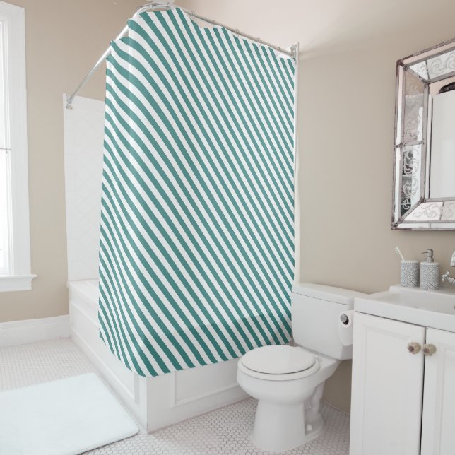 Striped Teal Bath Decor Shower Curtain (In Situ)