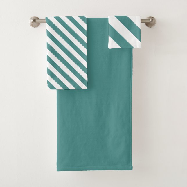 Striped Teal Bathroom Bath Towel Set (Insitu)