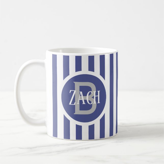Striped Template Blue C49 Short Name Initial  Coffee Mug (Left)