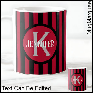 Striped Template Red C81 Long Name Initial  Coffee Coffee Mug