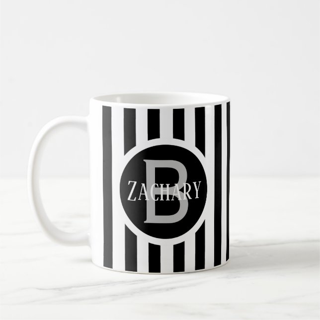 Striped Template White C00 Long Name Initial  Coffee Mug (Left)