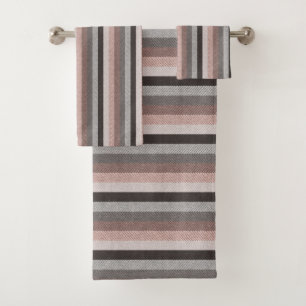 Striped textured herringbone bath towel set