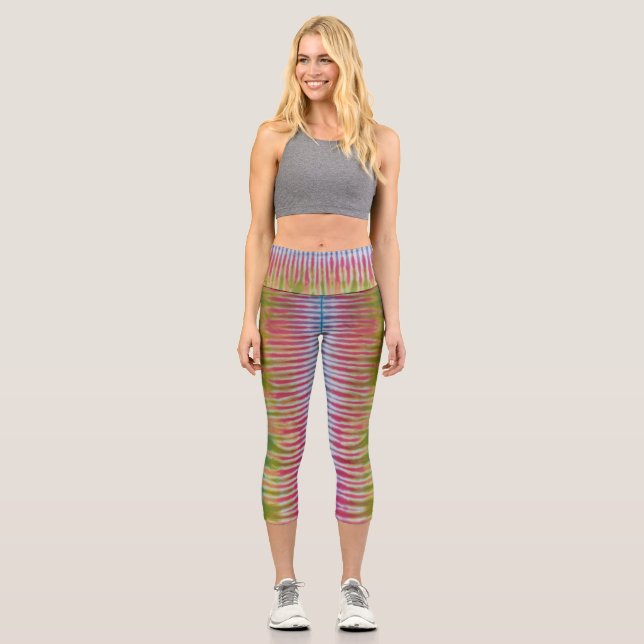 Striped Tie Dye Capri Leggings (Front)