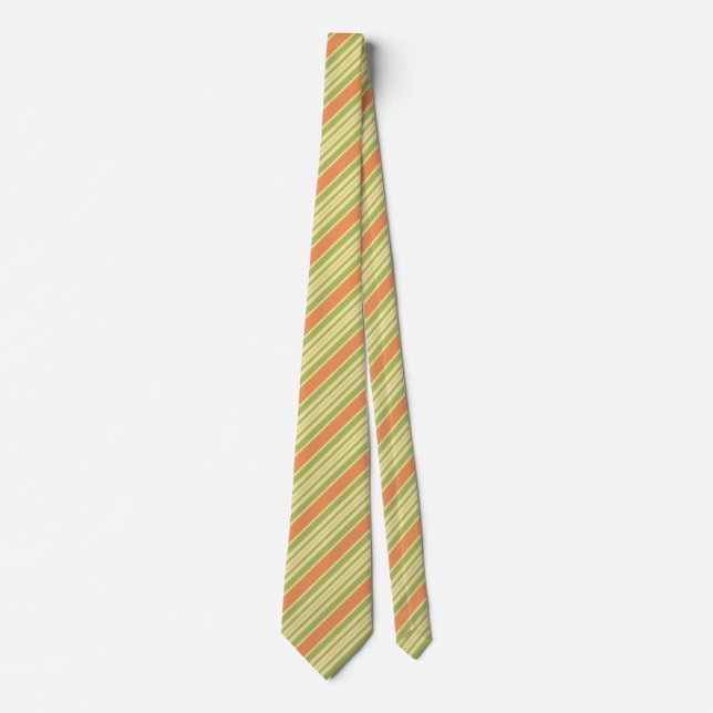 Striped Tie Men Orange Green Stripe Pattern Design (Front)