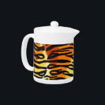 Striped Tiger Fur Print Pattern<br><div class="desc">This trendy tea pot features a striped tiger print pattern with black animal stripes on a very bright orange, yellow and cream fur background. Bring out the wild cat in you with this cool feline design. It's the perfect bold, original look for animal lovers. Check our shop for matching items....</div>